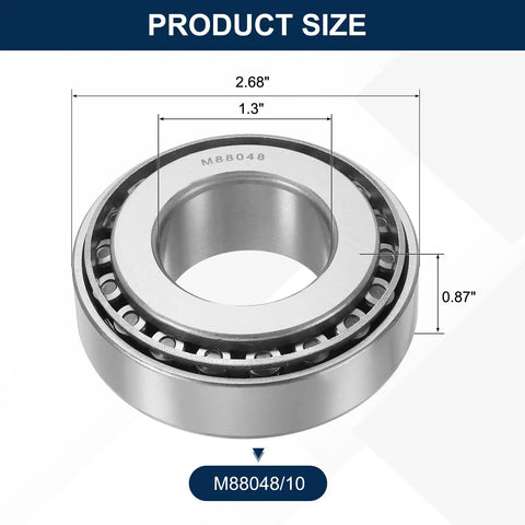 Beefy Tapered Roller Bearing Cone And Cup Set For High Load Machines 1.3 In Bore 2.68 In OD 0.87 In Thick Chrome Steel ABEC 3