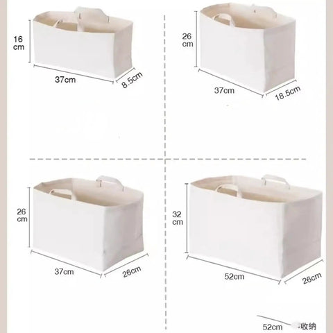 Slim Fabric Storage Bins With Comfort Handles Narrow Closet Organizers For Shelf And Cabinet Durable Canvas Containers that measure 37cm and 52cm.