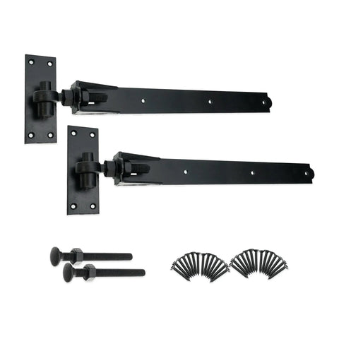 Beefy Black Heavy Duty Adjustable Hook And Band Hinges For Field And Garden Gates Supplied In Pairs With All Fixings