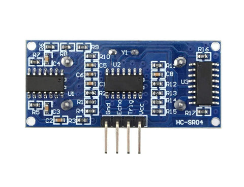 Five Pack HC-SR04 Ultrasonic Sensor Module for Precise Distance Sensing, electronic components on a blue circuit board