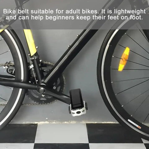 Side view of a bike with a pedal showing adjustable toe clip and nylon strap, featured in the 4 Piece Bike Pedal Straps With Adjustable Toe Clips For Fixed Gear Road BMX And MTB Bikes Anti Slip Nylon Straps With Double Adhesive For Secure Foot Grip In Red And Black.