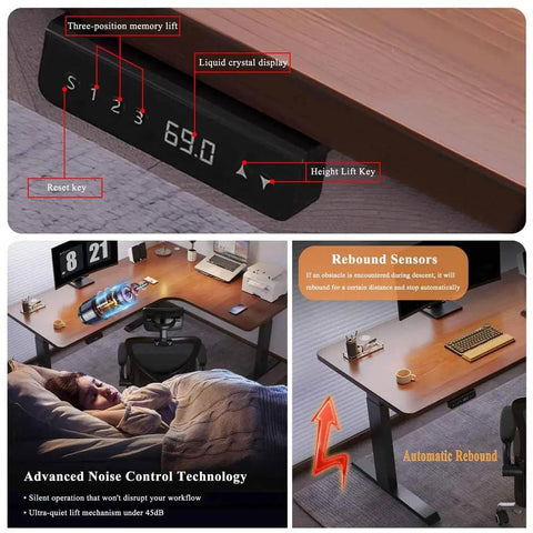 Control panel features of Rock Solid Electric Height Adjustable L Shaped Standing Desk For Home Office Corner Workspace.