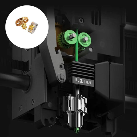 All Metal Filament Feed Gear Set For P2S Extruder Upgrade with hardened steel gears, brass reducer in extruder hardware