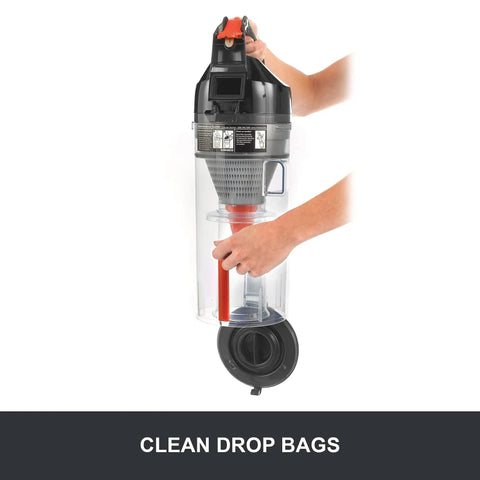 Hoover Commercial TaskVac Bagless Upright Vacuum Cleaner Lightweight 15 Pounds with drop-empty cup for easy debris disposal.