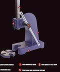 Heavy Duty Cast Iron Arbor Press 0.5 To 2 Ton Desktop Punch Machine For Stamping Bending Stretching And Forming Metal Sheets, detailed view.