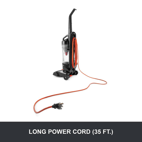 Hoover Commercial TaskVac Bagless Upright Vacuum Cleaner Lightweight 15 Pounds with 35 ft power cord for easy use.