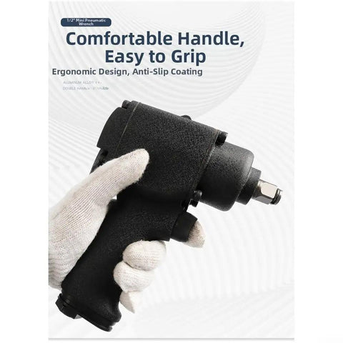 1/2 Inch Pneumatic Impact Wrench Delivers Hard Charging 475 Nm Punch Through A Rock Solid Double Hammer Drive And Featherlight Aluminum Housing Built Tough For Fast Tire Jobs And Daily Drives, ergonomic handle with anti-slip coating.