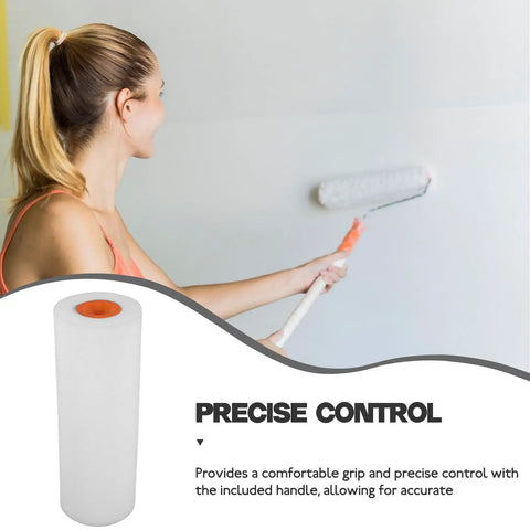 High Quality Small Sponge Paint Roller Head For Nailing Tight Corners And Cabinet Trim Edges With Knockout Finish For Latex Or Oil Based Household Paint Jobs Compact Design For Quick Touch Ups shown with a person painting a wall.