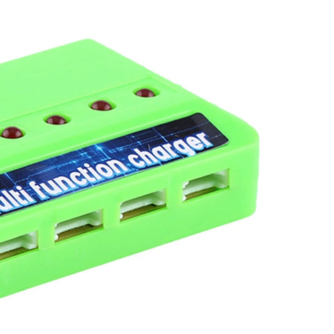 Close-up of Six Port Drone Battery Charger Station For 3.7V LiPo RC Quadcopter Batteries, Simultaneous Charging With Independent XH Ports.