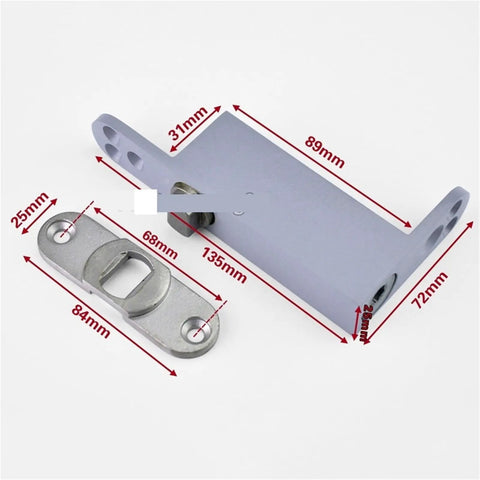 Heavy Duty Cabinet Door Pivot Hinges With Invisible Concealed Build And Auto Soft Close Mechanism For Dead Simple Top Bottom Mounting dimensions and parts view.