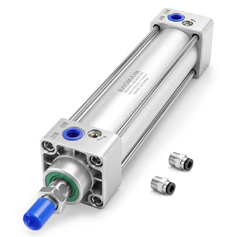 40mm Bore 125mm Stroke Pneumatic Air Cylinder Double Acting Single Rod Built Tough With One Quarter Inch Port M12x1.25 Threaded Rod Aluminum Alloy Body Includes Two Push In Fittings
