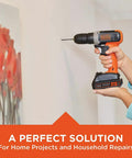Using 20V Max Cordless Drill With 64-Piece Home Toolkit In A Translucent Portable Toolbox on wall for home project
