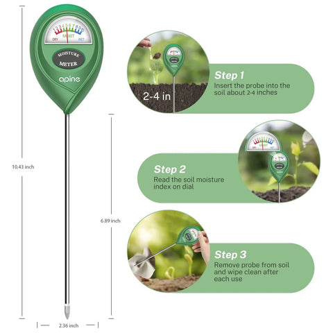 Soil Moisture Meter For Indoor And Outdoor Plants, Easy To Read Plant Water Meter With Quick Probe, Accurate Hydrometer For Garden Lawn And Houseplants, Green Dial, No Guesswork When To Water instruction steps illustration