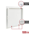 Top Shelf 18 Gauge Steel Drywall Access Door Panel With A No Fuss Cam Latch And Rock Solid Keyed Cylinder Lock 22X30 Inches shown with stainless steel hinge.