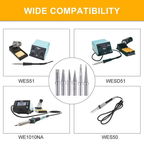 Four soldering stations and Solder Tips Set For ET Soldering Irons And Compatible WES WESD PES WE Stations 6 Copper Tips Pack