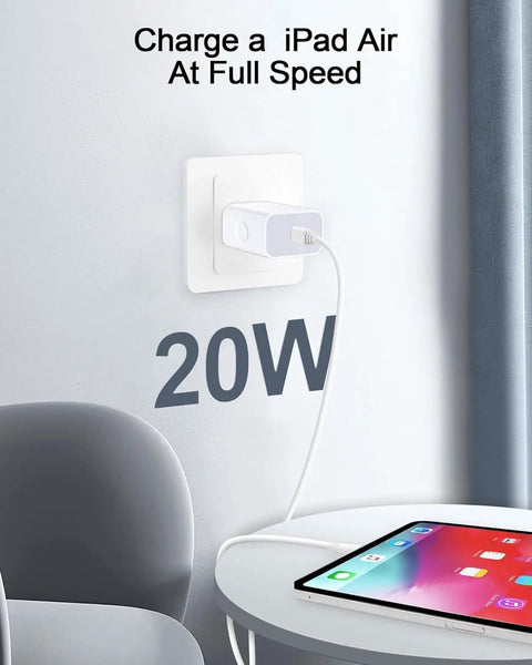 20W USB C Fast Charger Block With PD 3.0 For iPhone And iPad, 6Ft USB C Cable Included in wall socket charging tablet