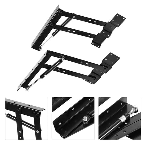 DIY Coffee Table Lift Mechanism Kit With 2 Hydraulic Hinges, Spring Loaded Lift Top Frame, 125 Degree Angle, 100lb Capacity, Black Steel