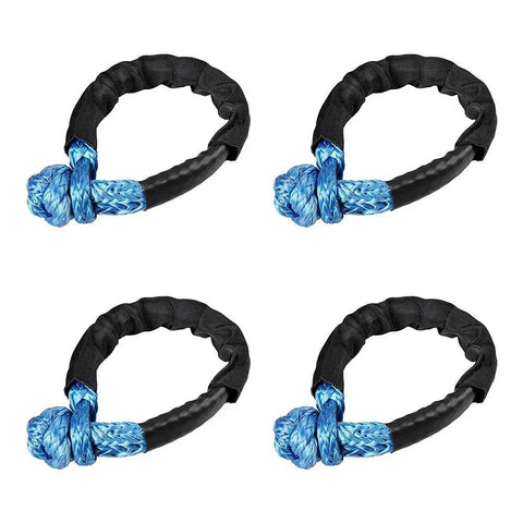 4 Pack Synthetic Soft Shackle Ropes 1/2 Inch With Protective Sleeve And Aluminum Recovery Rings Blue Heavy Duty Off Road Recovery Gear Kit