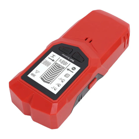 Marhynchus LCD Stud Detector, Adjustable Depth Finder in red, featuring a digital display and buttons, designed for detecting studs.