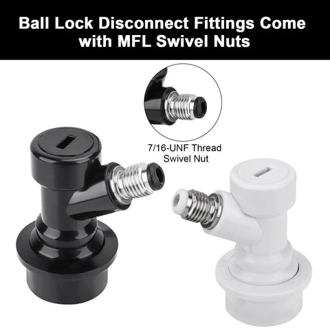 Ball Lock Keg Quick Disconnect Set For Corny Kegs CO2 And Liquid Ball Lock Fittings With Barbs MFL Beer Keg Disconnects With Clamps 2 Pack White And Black Fits Most Standard Ball Lock Keg Posts