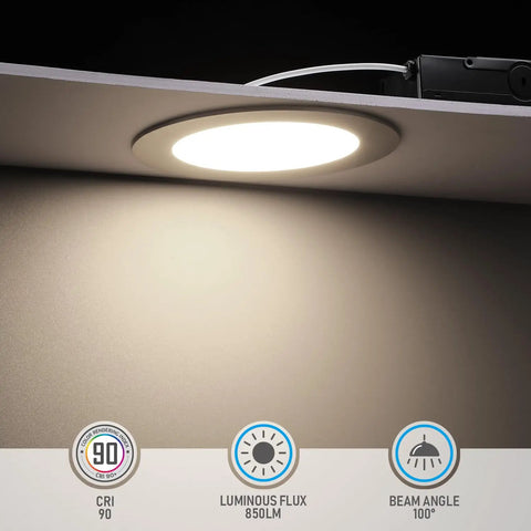 Slick Six Inch Slim Recessed LED Downlight Kit Pack Of Six With J-Box, 13.5W Ultra Thin Canless Lights in ceiling, satin nickel
