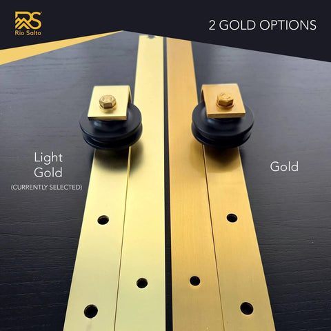 All In One Adjustable Gold Barn Door Hardware Kit For A 6 Foot 7 Inch Track Modern Sliding Door System Light Gold Finish