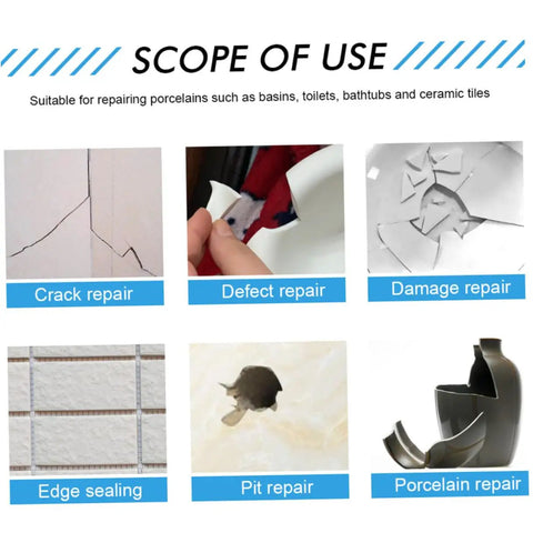 Quick Dry Ceramic Tile Repair Paste Kit With Epoxy Adhesive for cracked, chipped porcelain and loose floor tiles shown in use