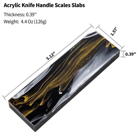 2 Pcs Acrylic Knife Handle Scales Slabs for DIY Knife Making Blanks and Blades, Black White Yellow Cloud Texture, Size 5.12x1.57x0.39"