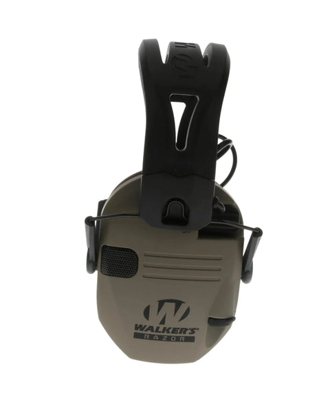 Razor Tacti-Grip Earmuffs with Slip-Free Silicone Headband for dynamic shooting, flat dark earth finish, 23 NRR.