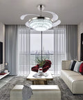 Dope Modern K9 Crystal Ceiling Fan With Lights And Remote in living room, LED chandelier, retractable blades, elegant decor