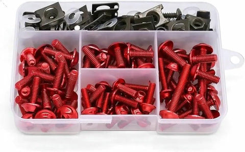 177Piece Full Fairing Bolts Kit For Bikes Colorful Screws Nuts Washers Clips Steel Fasteners Set in case with red bolts