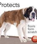 Clear Vinyl Floor Protector Runner For Hard Floors with Dual Pad Pattern shown under a large dog, protecting surfaces from scratches.