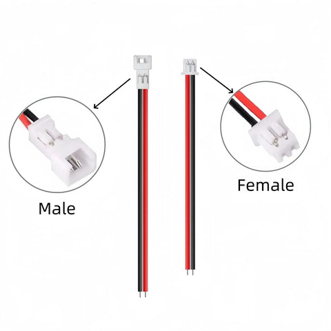 30 Piece 1.25mm JST 2 Pin Micro Connector Kit With 80mm 26AWG Red Black Wires showing male and female connectors