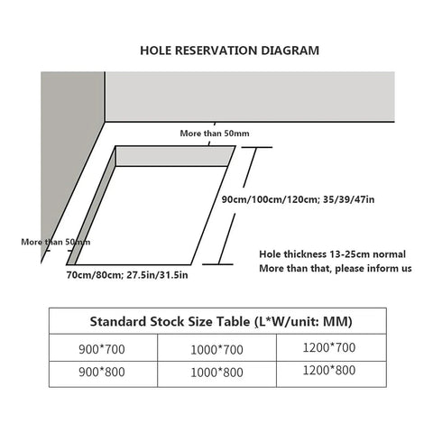 Diagram showing hole reservation dimensions for Solid No Hassle Remote Control Electric Attic Pull Down Ladder.