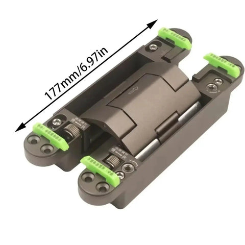 Heavy Duty Hydraulic Auto Shut Hidden Hinge Smooth Operator With No Hassle Install And Adjustable Fold Design For Cabinets And Interior Doors 177Mm Length showing detail and measurement.