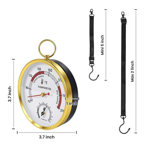 2 In 1 Sauna Thermometer And Hygrometer For Home Infrared Indoor Use Portable Steam Sauna Box Accessory Precision Temperature Gauge And Humidity Monitor Measures 68 To 212 Fahrenheit And 0 To 100 Percent Humidity, 3.7 inch dial with 5 inch strap