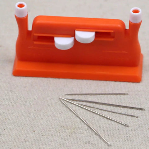 Easy Peasy Needle Threader Set Mini Double Head Plastic Threading Tools For Home And Shop No Sweat Quick Thread Guide Simple To Use Sewing Aid Great For Low Vision Compact 2 Pack For Everyday Sewing, orange plastic dual-head threader with needles