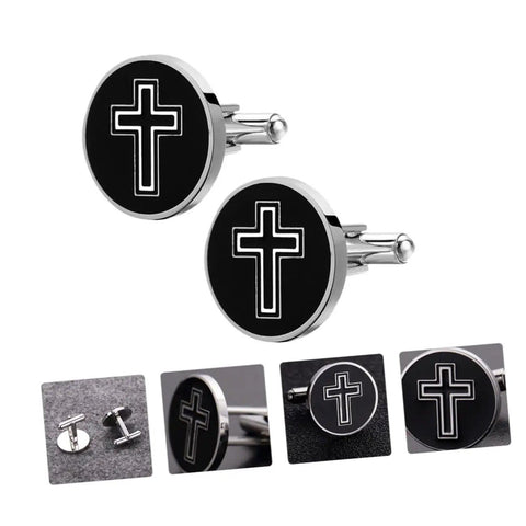 Cross Pattern Titanium Steel Cufflinks For Men Black Polished Shirt Buttons Sleek Durable Fasteners