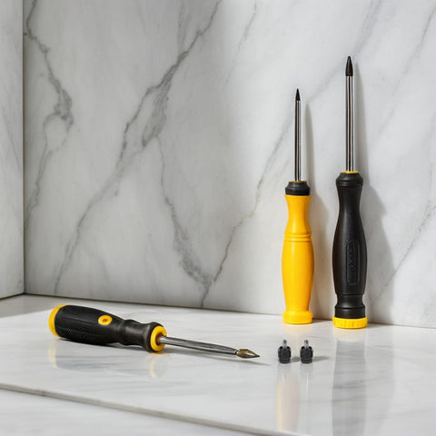 Screwdrivers and small fittings, related to Workhorse Hydraulic Brake Insert Kit for Mountain Bikes on marble surface