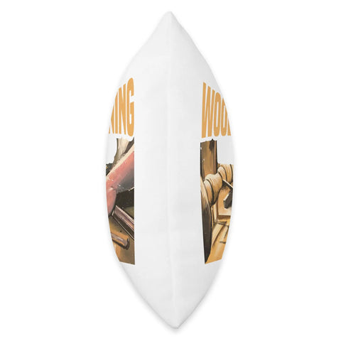 Sweet Woodturning Lathe Tools Graphic Decorative Throw Pillow For Woodworkers And Cabinet Makers, side view with colorful print.