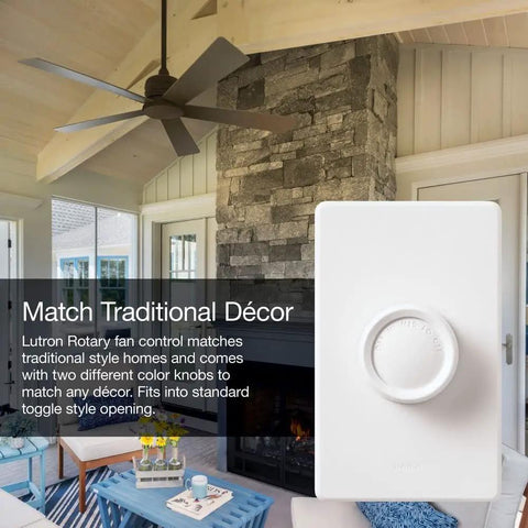 Rotary On Off Fan Speed Controller for 3 Gang Wall Plates With Flush Mount and No Visible Screws, Includes White and Ivory Knobs, Ideal With Traditional Dimmers and Switches, Oversized Design Hides Gaps for Secure Clean Install on wall