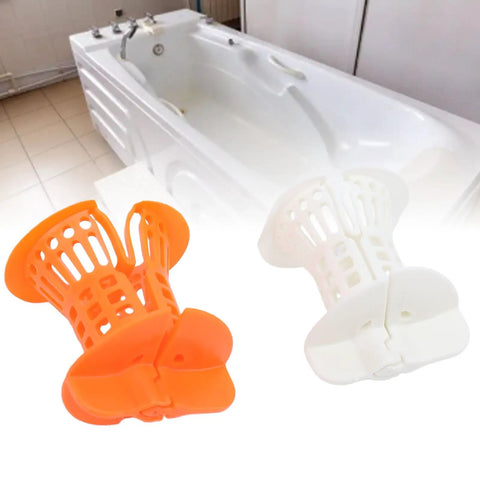 Restokki Bathtub Drain Hair Catcher 2pcs White Orange with Handle displayed in a bathtub for hair and debris prevention.