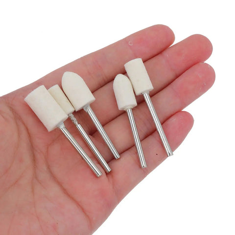 Top Tier Mounted Mandrel Polishing Wheel Bits Kit 100pcs Wool Felt With 3mm Shank For metal and surface finishing in hand.