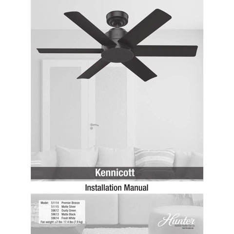 Kennicott 44 Inch Indoor Outdoor Ceiling Fan With Wall Control Dusty Green Blades Reversible Multi Speed Whisper Wind Motor