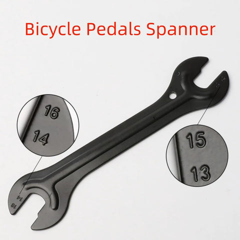 Thin Cone Wrench Set For Bikes 2 Pack Double Sided Hub Spanner 13 14 15 16mm Carbon Steel Heat Treated shown in black on white.