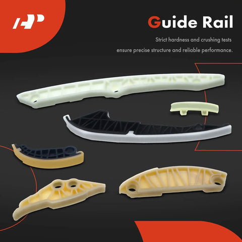 Engine Timing Chain Kit With Tensioner Guide For DOHC 2.0L EA888 Engines, visible guide rails and tensioner pieces on display