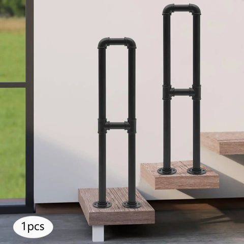 Heavy Duty U Shaped Stair Handrail Floor Mounted Galvanized Steel Support Rail Rust Resistant Outdoor Safety Railing With Slick Grip Handle For No Sweat Weekend Projects on wooden stairs