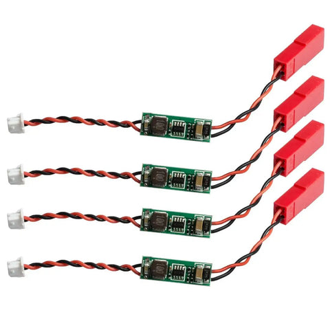 Four Ultra Compact 6 to 24 Volt to 5 Volt Buck Converter Modules with wires and connectors, 1.5A step down regulator for transmitters, receivers