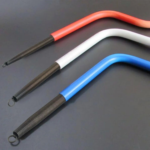 Top Rated Pipe Bender Spring Tool For PVC Conduit Hand held Wire Shaper Cold Bending Kit 420mm Long in red, white, and blue.