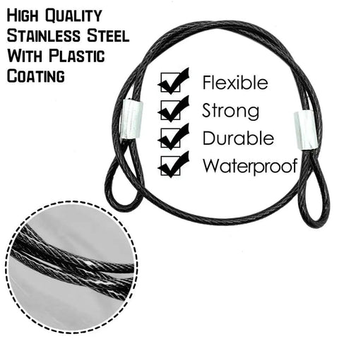 15 Pack 8 Inch Stainless Steel Tethers With Four Spring Snap Hook Clips Vinyl Coated Steel Wire Cable Lanyards For Secure Gear Attachments On Bikes Kayaks Jet Skis Cars Black, detailed view of plastic coating and durability features.